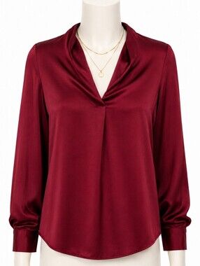 Banana Republic Women's Small Burgundy Draped Neck Blouse –Size‎ Small